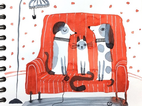  可爱动物手绘，创意童趣插画，猫咪动物插画，治愈系插画，可爱儿 