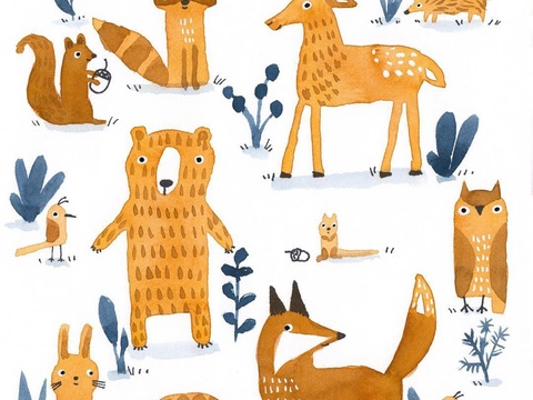  可爱动物手绘，创意童趣插画，猫咪动物插画，治愈系插画，可爱儿 