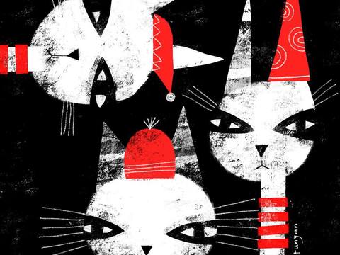  可爱动物手绘，创意童趣插画，猫咪动物插画，治愈系插画，可爱儿 