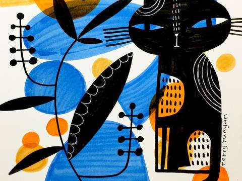  可爱动物手绘，创意童趣插画，猫咪动物插画，治愈系插画，可爱儿 