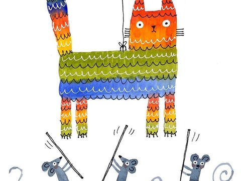  可爱动物手绘，创意童趣插画，猫咪动物插画，治愈系插画，可爱儿 