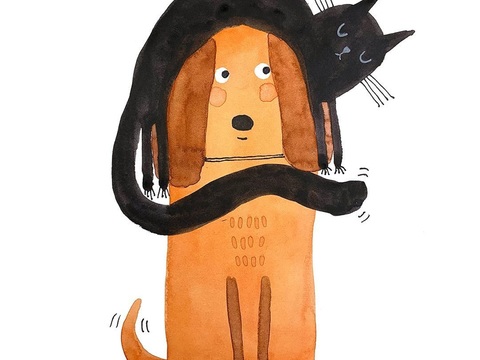  可爱动物手绘创意童趣插画猫咪动物插画治愈系插画可爱儿童插画 