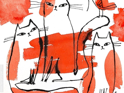  可爱动物手绘创意童趣插画猫咪动物插画治愈系插画可爱儿童插画 