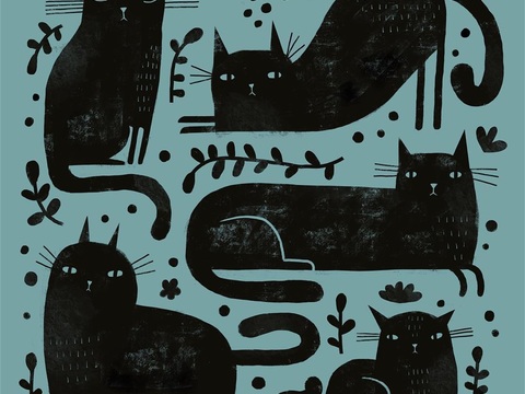  可爱动物手绘创意童趣插画猫咪动物插画治愈系插画可爱儿童插画 