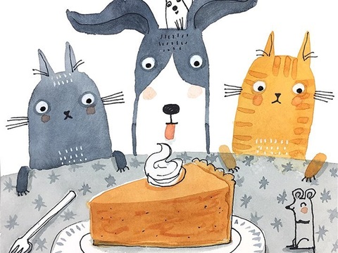  可爱动物手绘创意童趣插画猫咪动物插画治愈系插画可爱儿童插画 