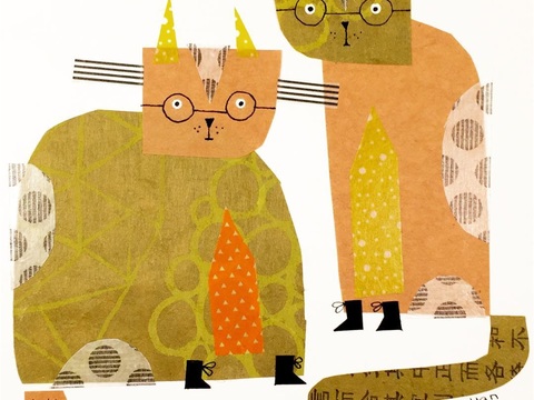  可爱动物手绘创意童趣插画猫咪动物插画治愈系插画可爱儿童插画 