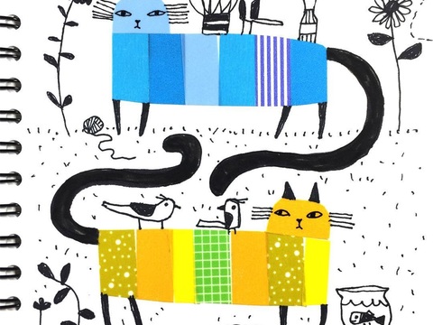  可爱动物手绘，创意童趣插画，猫咪动物插画，治愈系插画，可爱儿 