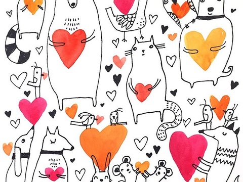  可爱动物手绘，创意童趣插画，猫咪动物插画，治愈系插画，可爱儿 