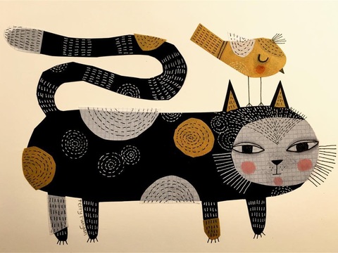  可爱动物手绘创意童趣插画猫咪动物插画治愈系插画可爱儿童插画 