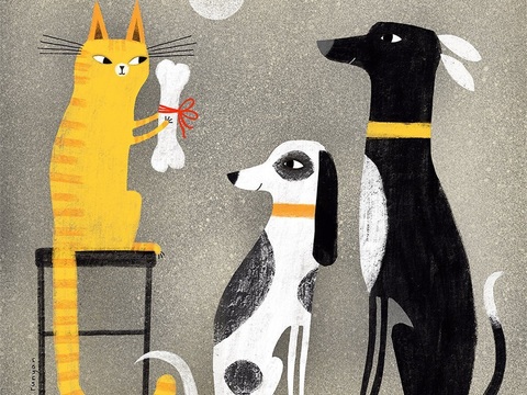  可爱动物手绘创意童趣插画猫咪动物插画治愈系插画可爱儿童插画 