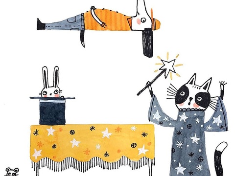  可爱动物手绘，创意童趣插画，猫咪动物插画，治愈系插画，可爱儿 