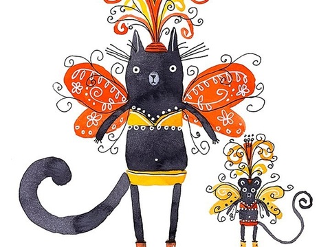  可爱动物手绘创意童趣插画猫咪动物插画治愈系插画可爱儿童插画 