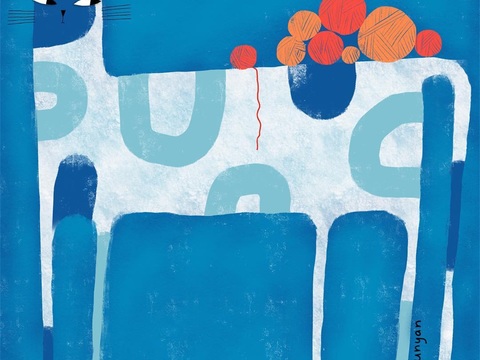  可爱动物手绘创意童趣插画猫咪动物插画治愈系插画可爱儿童插画 