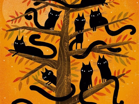  可爱动物手绘创意童趣插画猫咪动物插画治愈系插画可爱儿童插画 