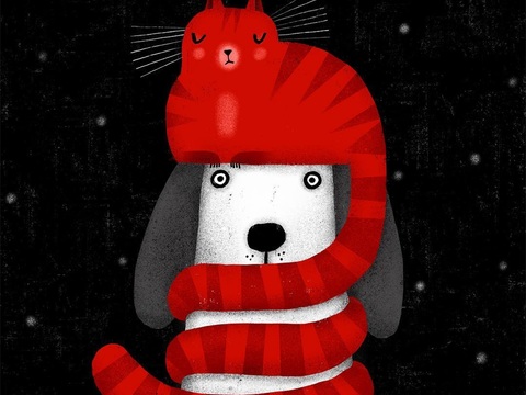  可爱动物手绘创意童趣插画猫咪动物插画治愈系插画可爱儿童插画 