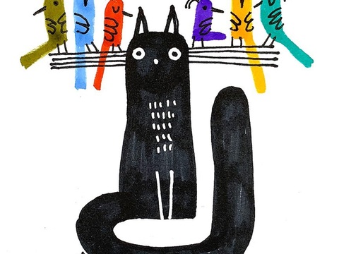  可爱动物手绘创意童趣插画猫咪动物插画治愈系插画可爱儿童插画 