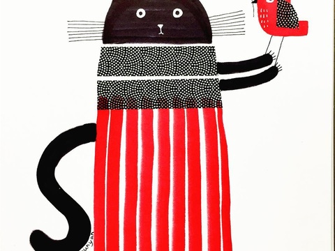  可爱动物手绘，创意童趣插画，猫咪动物插画，治愈系插画，可爱儿 