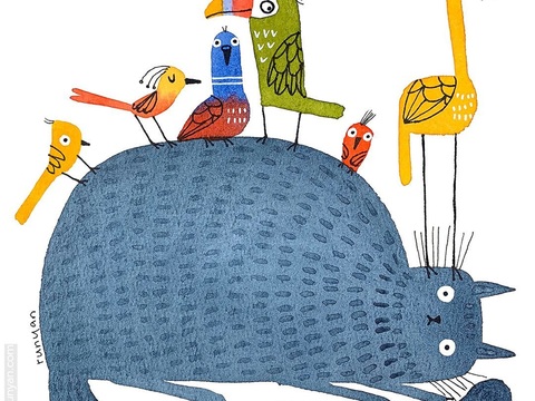  可爱动物手绘创意童趣插画猫咪动物插画治愈系插画可爱儿童插画 