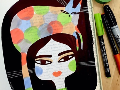  可爱动物手绘创意童趣插画猫咪动物插画治愈系插画可爱儿童插画 