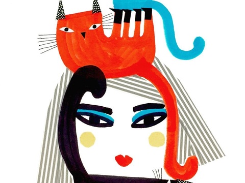  可爱动物手绘创意童趣插画猫咪动物插画治愈系插画可爱儿童插画 