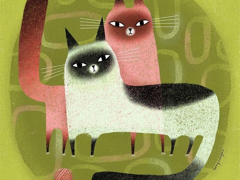  可爱动物手绘，创意童趣插画，猫咪动物插画，治愈系插画，可爱儿 