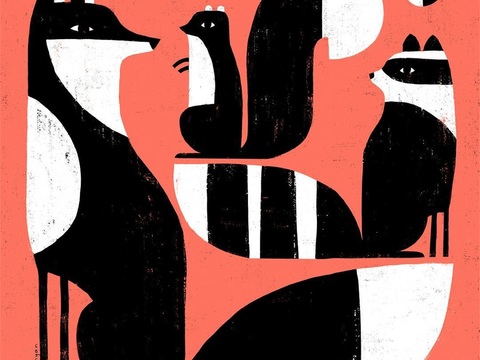  可爱动物手绘创意童趣插画猫咪动物插画治愈系插画可爱儿童插画 