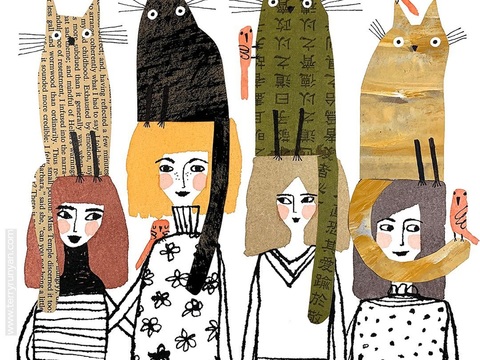  可爱动物手绘，创意童趣插画，猫咪动物插画，治愈系插画，可爱儿 