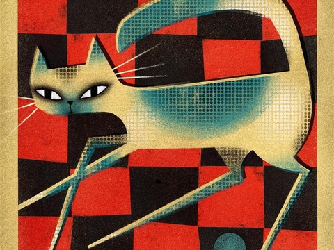  可爱动物手绘创意童趣插画猫咪动物插画治愈系插画可爱儿童插画 