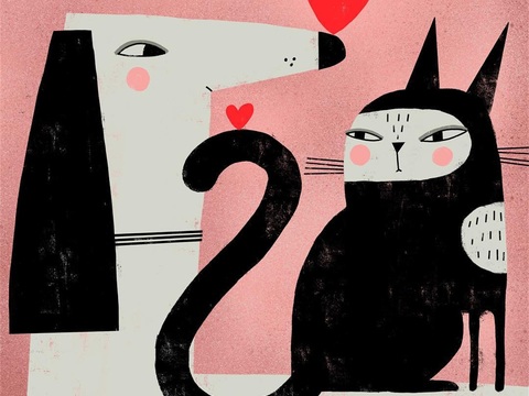  可爱动物手绘，创意童趣插画，猫咪动物插画，治愈系插画，可爱儿 