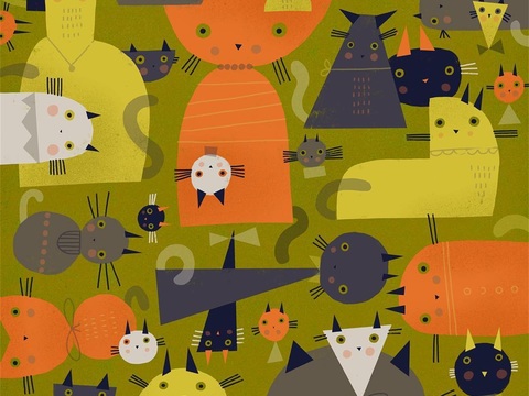  可爱动物手绘，创意童趣插画，猫咪动物插画，治愈系插画，可爱儿 