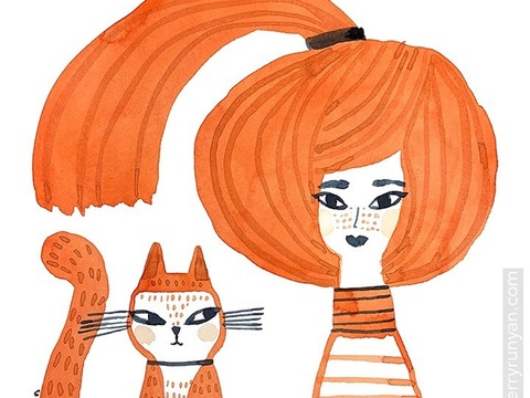  可爱动物手绘创意童趣插画猫咪动物插画治愈系插画可爱儿童插画 