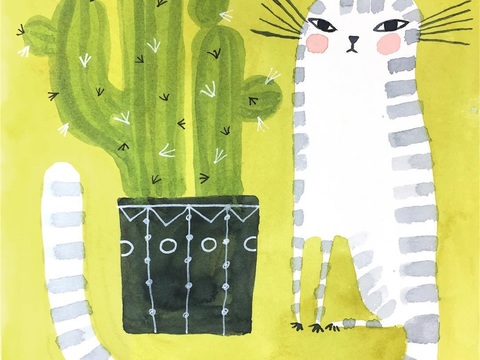  可爱动物手绘创意童趣插画猫咪动物插画治愈系插画可爱儿童插画 