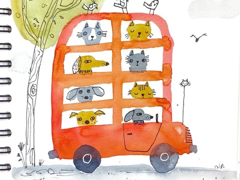  可爱动物手绘，创意童趣插画，猫咪动物插画，治愈系插画，可爱儿 