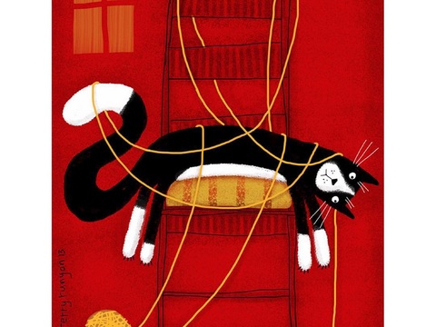  可爱动物手绘，创意童趣插画，猫咪动物插画，治愈系插画，可爱儿 