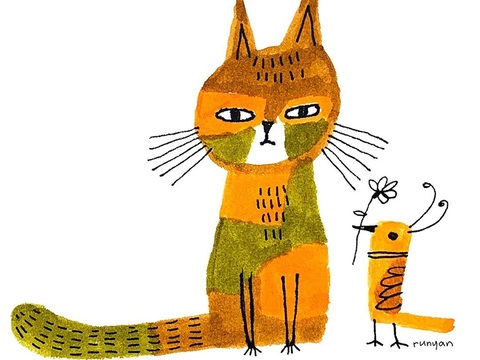  可爱动物手绘创意童趣插画猫咪动物插画治愈系插画可爱儿童插画 