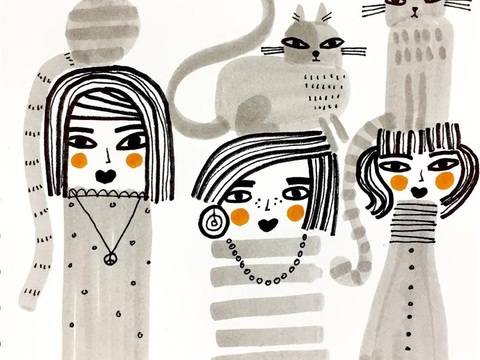  可爱动物手绘，创意童趣插画，猫咪动物插画，治愈系插画，可爱儿 