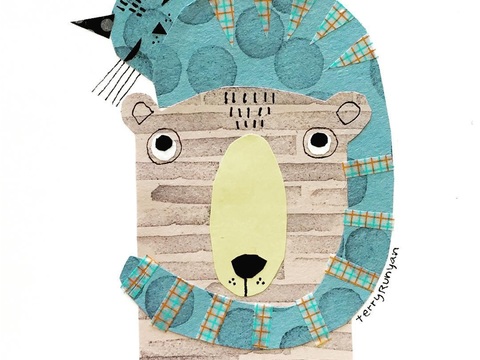  可爱动物手绘，创意童趣插画，猫咪动物插画，治愈系插画，可爱儿 