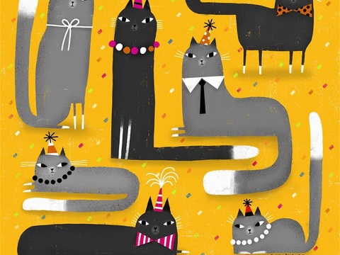  可爱动物手绘，创意童趣插画，猫咪动物插画，治愈系插画，可爱儿 