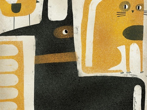  可爱动物手绘创意童趣插画猫咪动物插画治愈系插画可爱儿童插画 