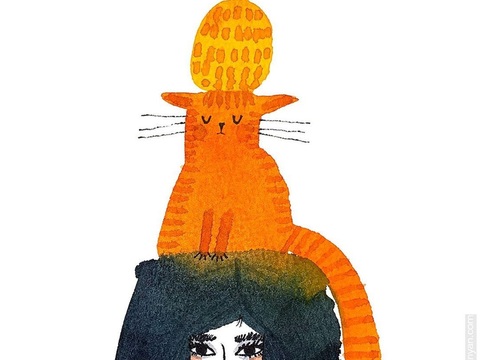  可爱动物手绘创意童趣插画猫咪动物插画治愈系插画可爱儿童插画 