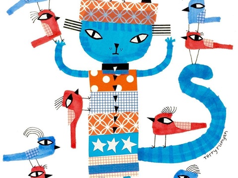  可爱动物手绘，创意童趣插画，猫咪动物插画，治愈系插画，可爱儿 