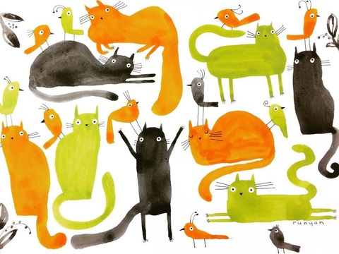  可爱动物手绘创意童趣插画猫咪动物插画治愈系插画可爱儿童插画 