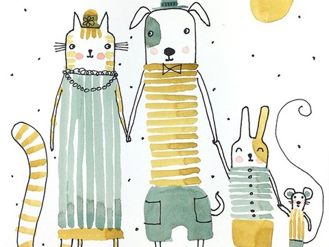  可爱动物手绘创意童趣插画猫咪动物插画治愈系插画可爱儿童插画 