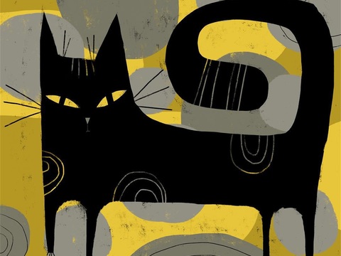  可爱动物手绘创意童趣插画猫咪动物插画治愈系插画可爱儿童插画 