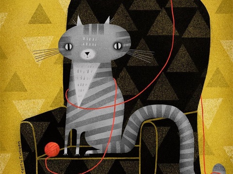  可爱动物手绘创意童趣插画猫咪动物插画治愈系插画可爱儿童插画 