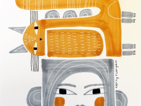  可爱动物手绘创意童趣插画猫咪动物插画治愈系插画可爱儿童插画 