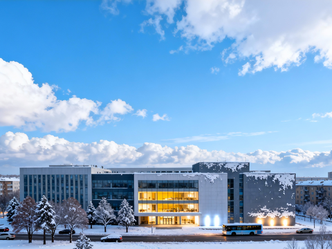 现代都市风景 清晨 雪景