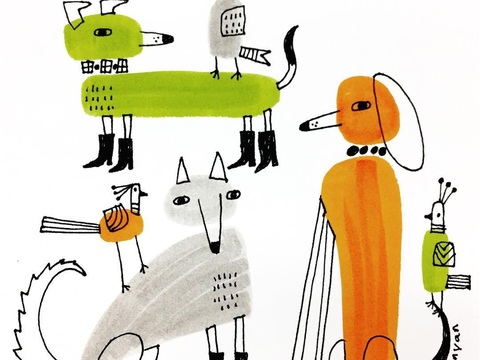  可爱动物手绘创意童趣插画猫咪动物插画治愈系插画可爱儿童插画 