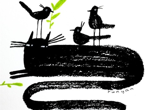  可爱动物手绘创意童趣插画猫咪动物插画治愈系插画可爱儿童插画 