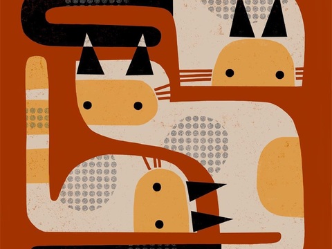  可爱动物手绘创意童趣插画猫咪动物插画治愈系插画可爱儿童插画 